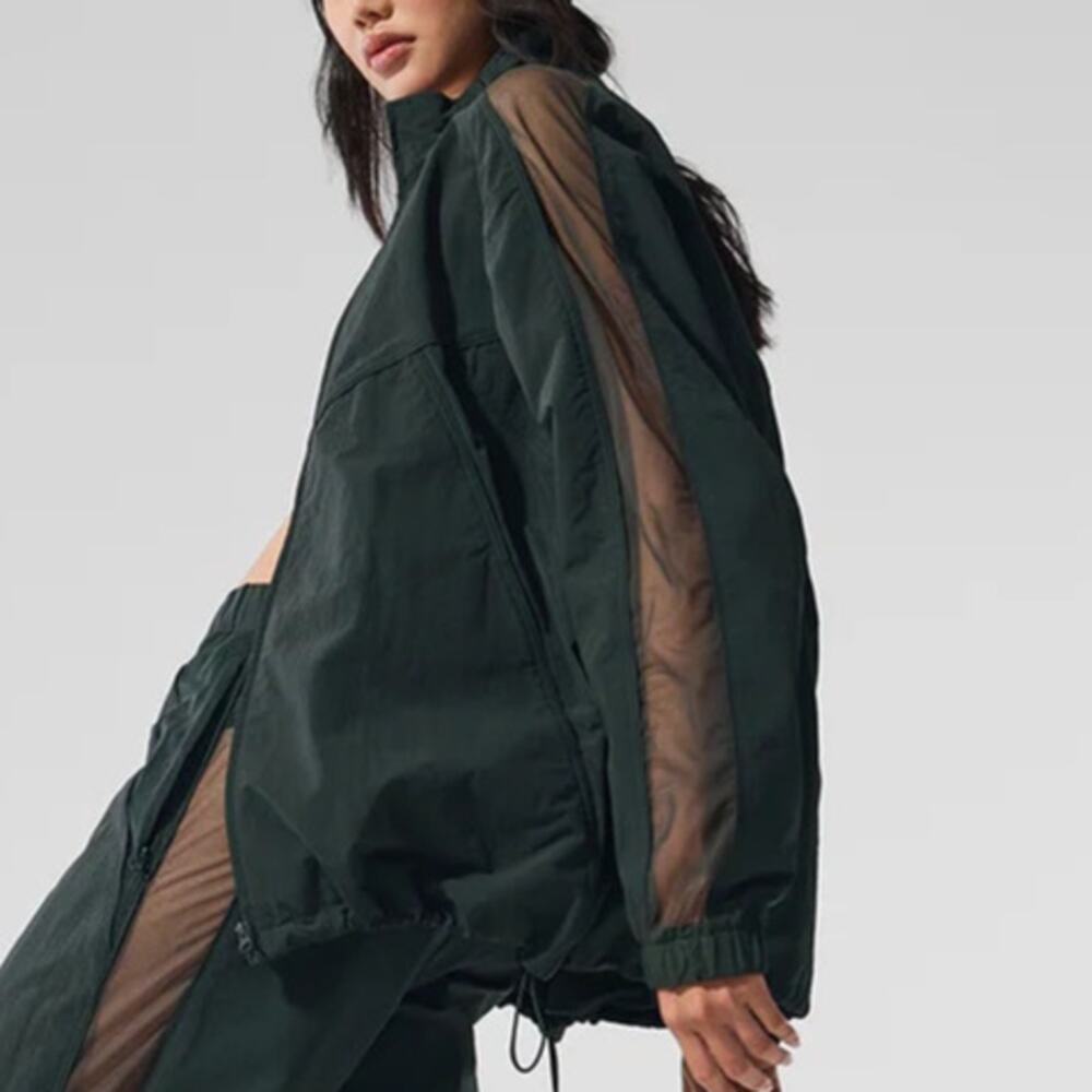 Alo Yoga Origin Full-Zip Track Jacket Size XXS Charcoal Green Windbreaker $198 - Picture 5 of 16